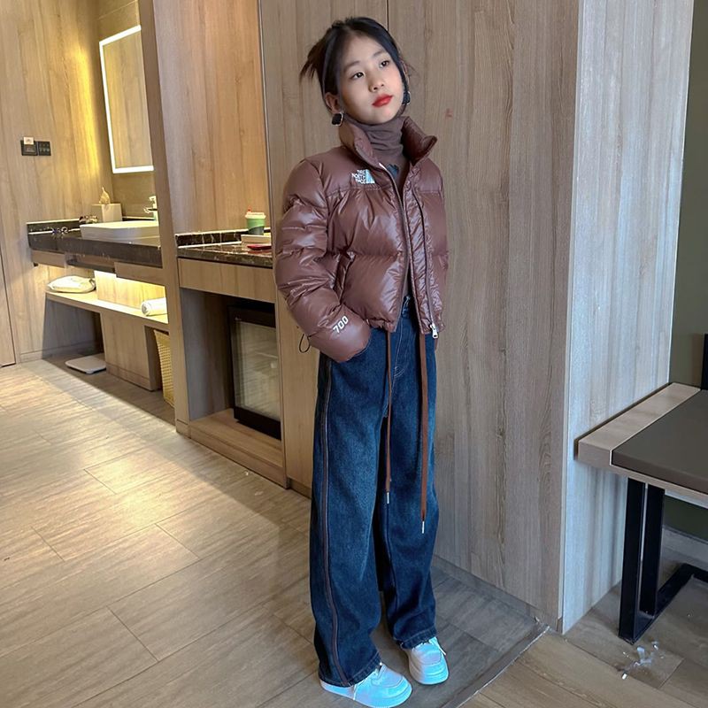 女童短款羽绒服外套冬装2024新款女孩儿童装白鸭绒加厚韩版面包服