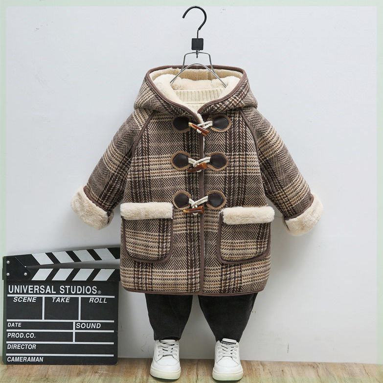 男童呢子外套儿童毛呢大衣中小童秋冬加厚衣服洋气宝宝一体绒冬装