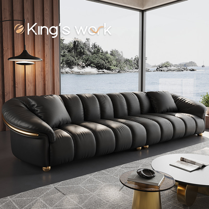 2025新款高级现代轻奢钢琴键真皮沙发别墅豪华头层牛皮客厅大户型