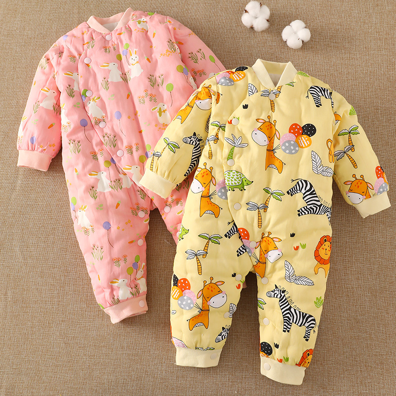 宝宝纯棉连体衣加厚棉衣 婴儿加厚外出衣服新生儿保暖哈衣秋冬