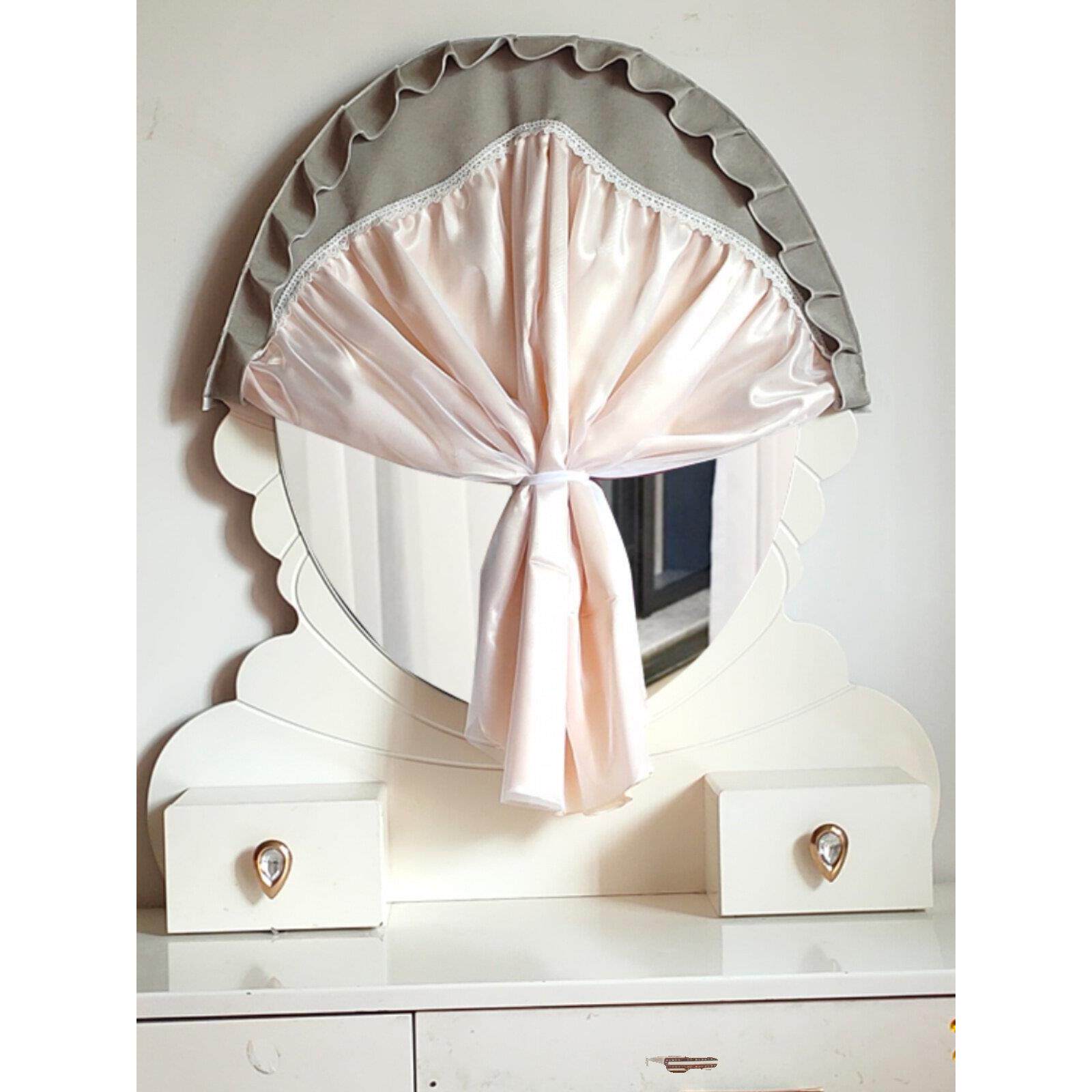 灰色织物简易梳妆台镜子罩窗帘现代防尘罩罩布定做