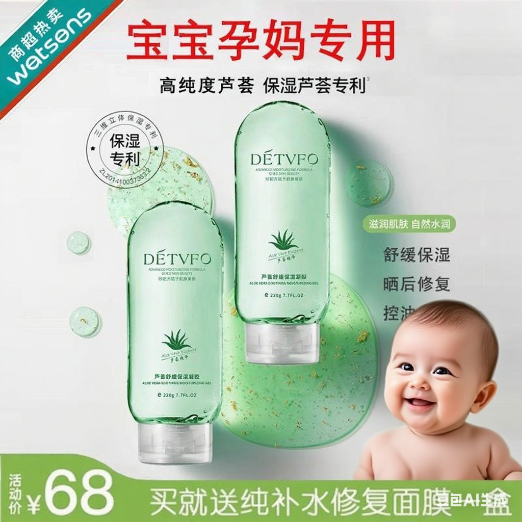 婴儿儿童孕妇芦荟胶晒后保湿去疤痕膏摔擦祛痘印蚊虫叮咬修复专用