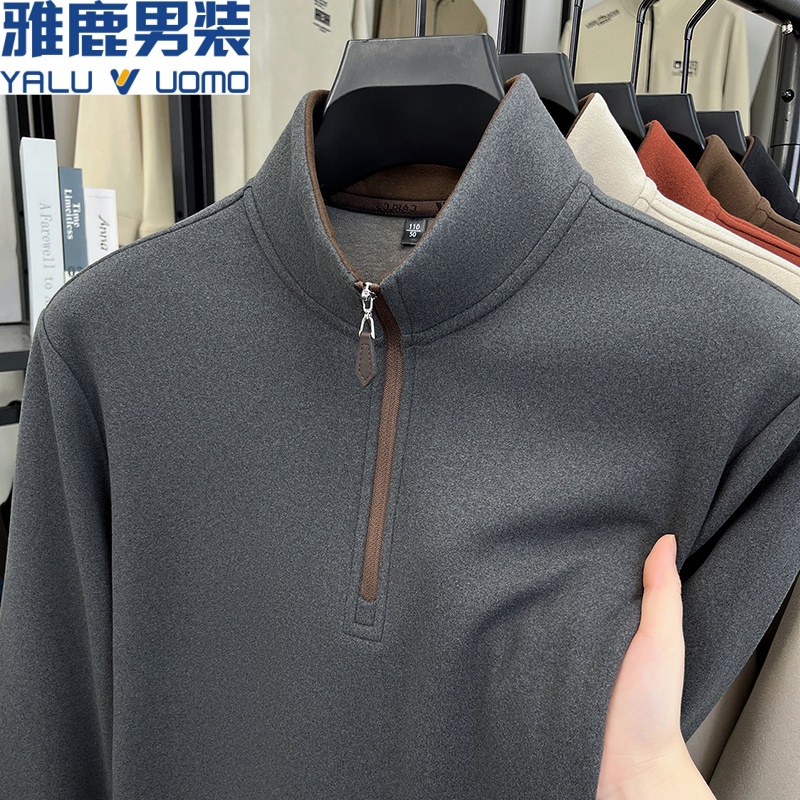 雅鹿男装半高领拉链长袖卫衣男