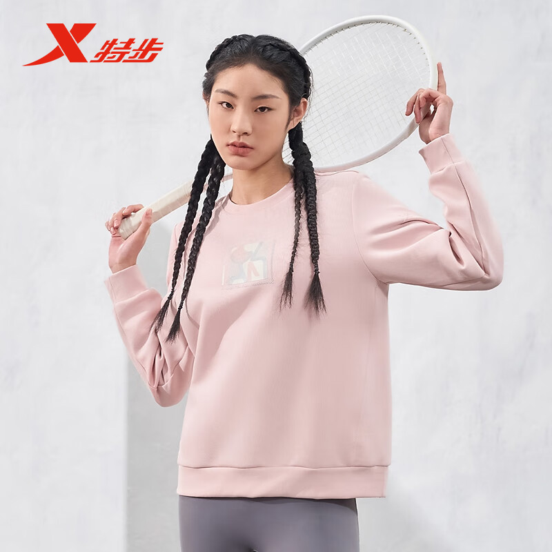 特步圆领运动卫衣女2024秋季新款休闲宽松针织套头衫976128920056