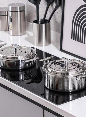 轻奢系样板间厨房组合装饰品摆件汤锅煎锅具不锈钢螺纹软装道具