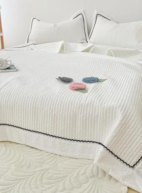 ina北欧简约泡泡纱水洗棉床盖四件套立体花朵白色空调被花卉夏被