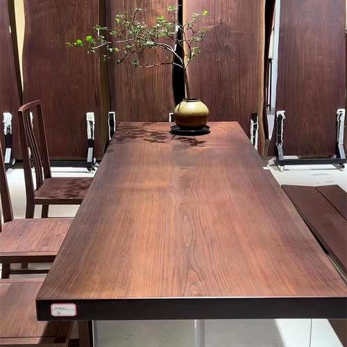 北美黑胡桃木大板实木茶桌茶台去客厅化大长桌原木餐桌岛台一体化