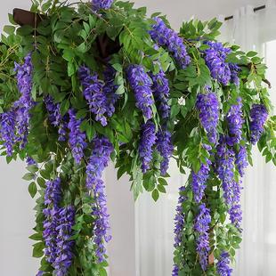 饰花塑料植物空调管道遮挡 仿真紫藤花假花藤条吊顶花串藤蔓吊花装