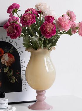 中古芬顿法式铃兰手工琉璃玻璃花瓶高脚摆件插花防风灯轻奢覆古家