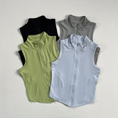 拉链马甲训练运动背心新款 外穿健身房跑步瑜伽服上衣无袖 T恤速干