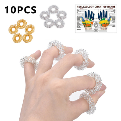 10pcs/Set Stainless Steel Finger Massage Ring Acupuncture Ri