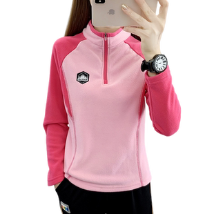 YG秋冬保暖抓绒衣T恤女摇粒绒内搭长袖休闲运动透气加厚打底衫女