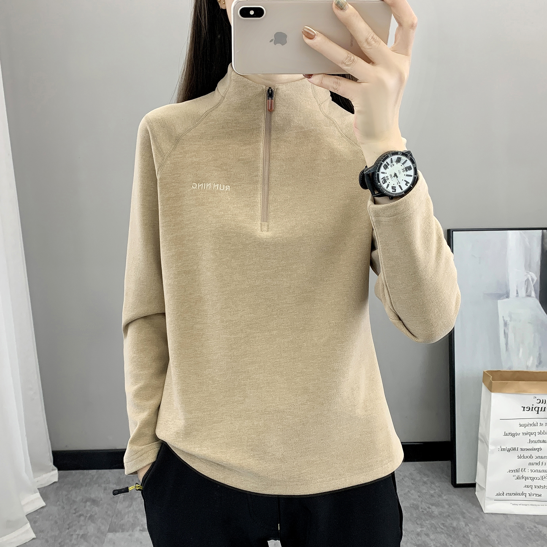 YG户外抓绒衣女保暖打底衫冲锋衣内胆休闲半高领摇粒绒登山运动衣