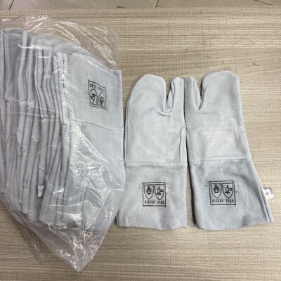 中国船舶诺明三指电焊牛皮手套阻燃耐磨焊工江南造船电焊手套