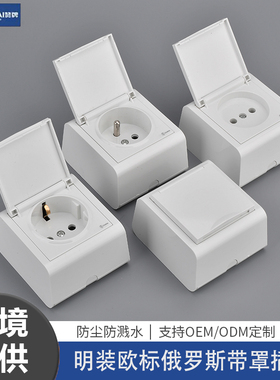赞牌M80型明装欧标俄罗斯德式法式带罩插座防尘防溅水白色