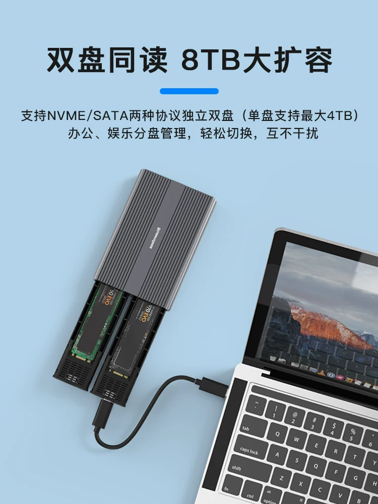 Независимый двойной отсек для SSD M.2, NVMe/SATA двойной протокол, внешний мобильный бокс, считыватель SSD M.2