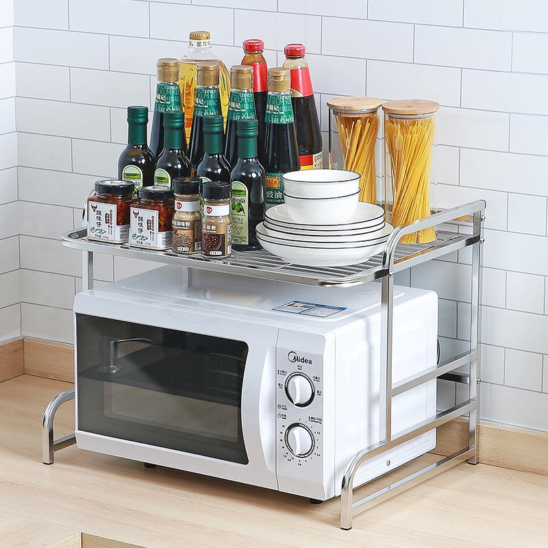 不锈钢微波炉架置物架双层桌面台面电饭锅烤箱烤炉收纳架储物架