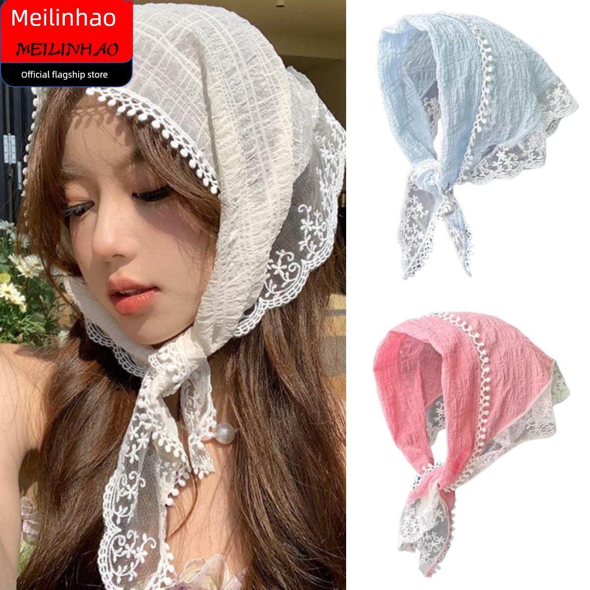 法国少女蕾丝三角围巾，大气丝巾，碎花头巾，高端花米色田园风丝