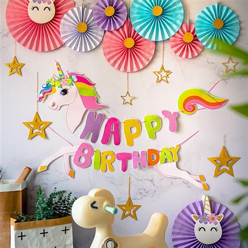 儿童一周岁背景布置男女宝宝百天拉旗套装生日气球派对太空纸扇花