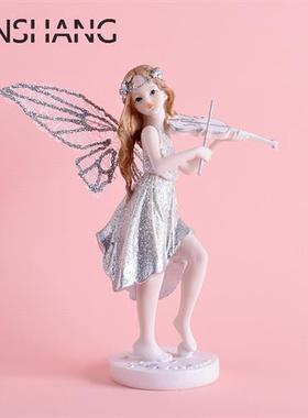 欧式拉小提琴吉他天使花仙子摆件创意儿童房装饰摆设女孩生日礼物