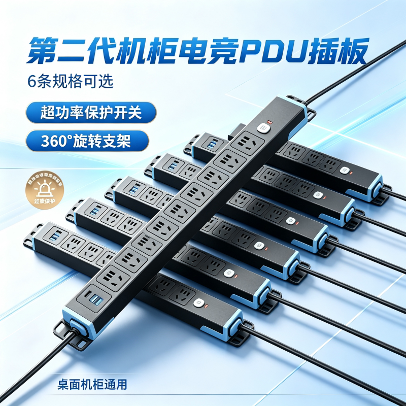 机柜PDU插板6位8位10位360&deg;旋转超功率过载保护开关插座防雷击