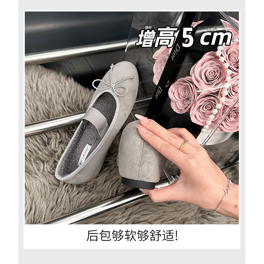 内增高5cm2025新款玛丽珍毛毛鞋平底圆头鞋女芭蕾风加绒保暖单鞋