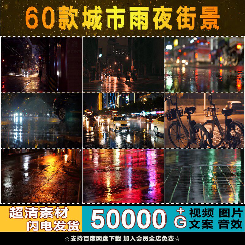 夜晚雨中城市街道车流街景夜景伤感抒情自媒体短片pr视频素材