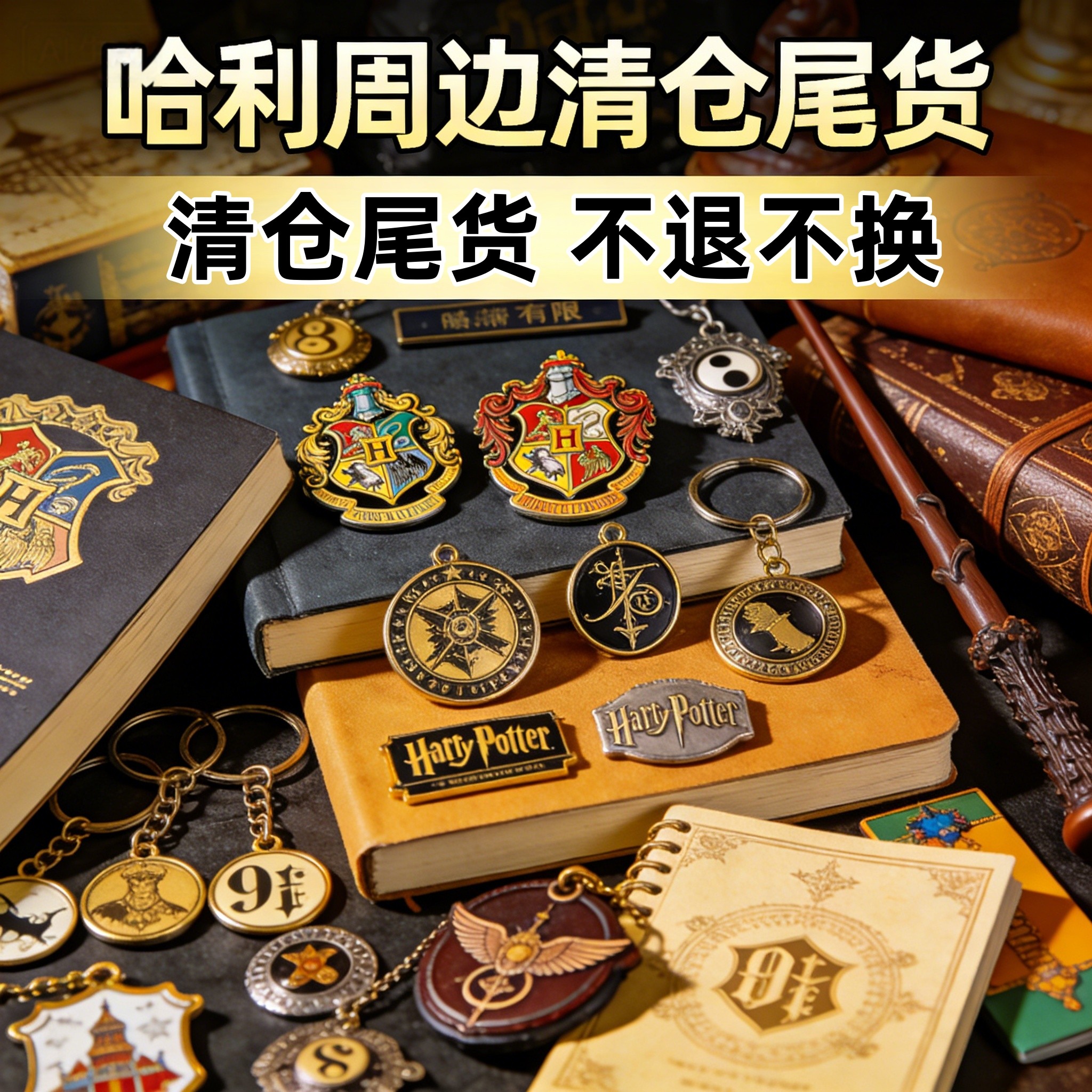 哈利波特盲盒盲袋周边现货清仓金属徽章钥匙扣卡套魔杖围巾复古