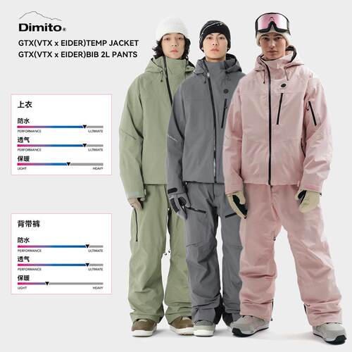 Dimito防水防风连帽滑雪服背带裤