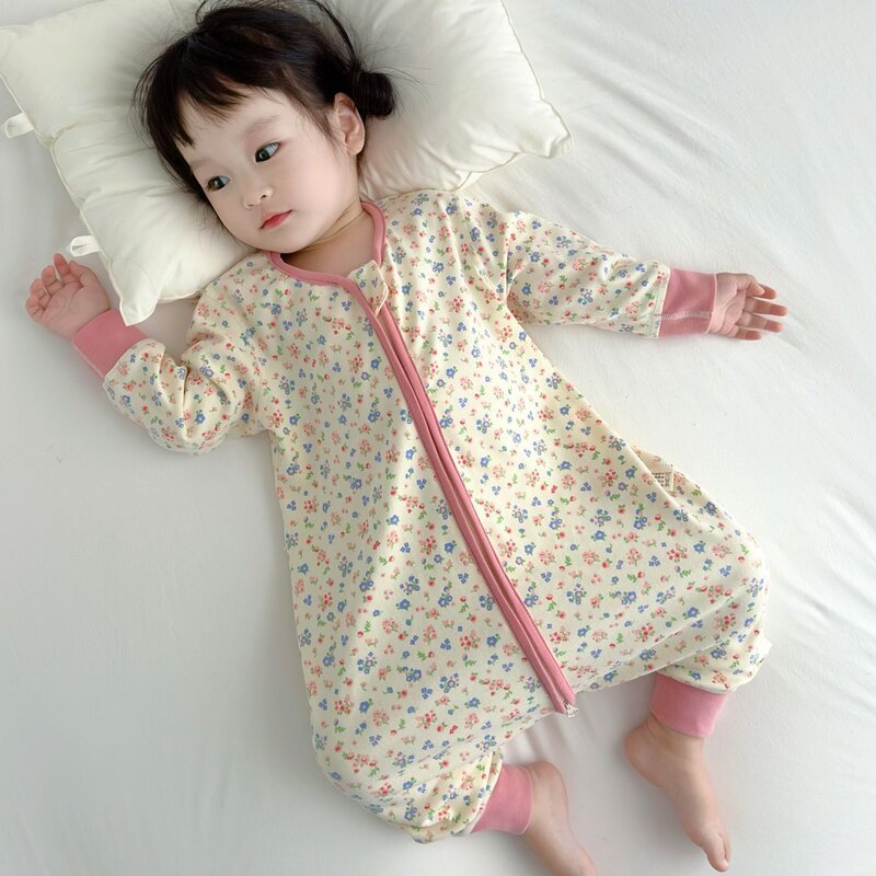 女童休闲可爱空调服小童宝宝拉链家居服睡袋女孩长袖德绒连体睡衣