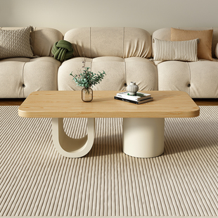 实木茶几奶油风原木色客厅家用小户型茶台创意简约设计感新款茶几