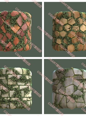 substance designer风格化瓷砖墙面草sd地面砖块裂缝纹理材质sbs