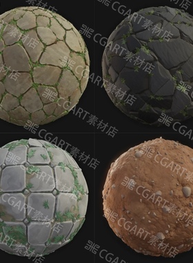 12种substance designer风格化地面岩石地板纹理SD材质球SP材质球