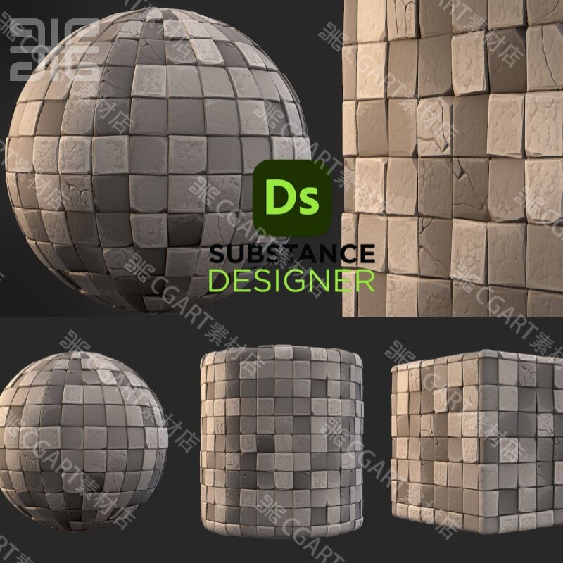 Substance Designer风格化地砖方块瓷砖材质球sd墙面地板砖材质