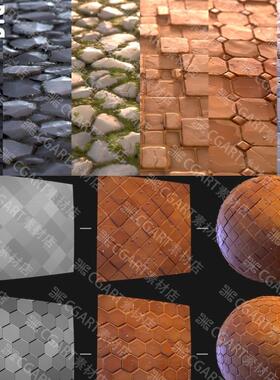 Substance Designer风格化地面铺路石砖墙砖块纹理材质球sd材质
