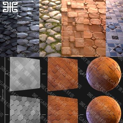 Substance Designer风格化地面铺路石砖墙砖块纹理材质球sd材质