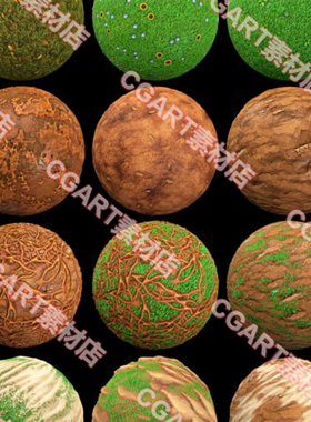 unity风格化卡通材质球地面贴图沙漠岩石草悬崖地表u3d渲染材质包