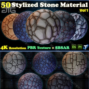 Substance painter风格化地面岩石材质球sp卡通碎石头块石板材质