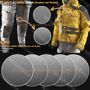 71款zbrush衣服裤子织物布料纹理皮革无缝平铺Alpha贴图素材PSD