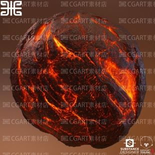 Substance Painter火山流动岩浆sp熔岩石纹理贴图sd熔浆材质球sbs