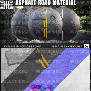 Substance Designer凹凸不平积水损坏沥青路面纹理sd材质球SP材质
