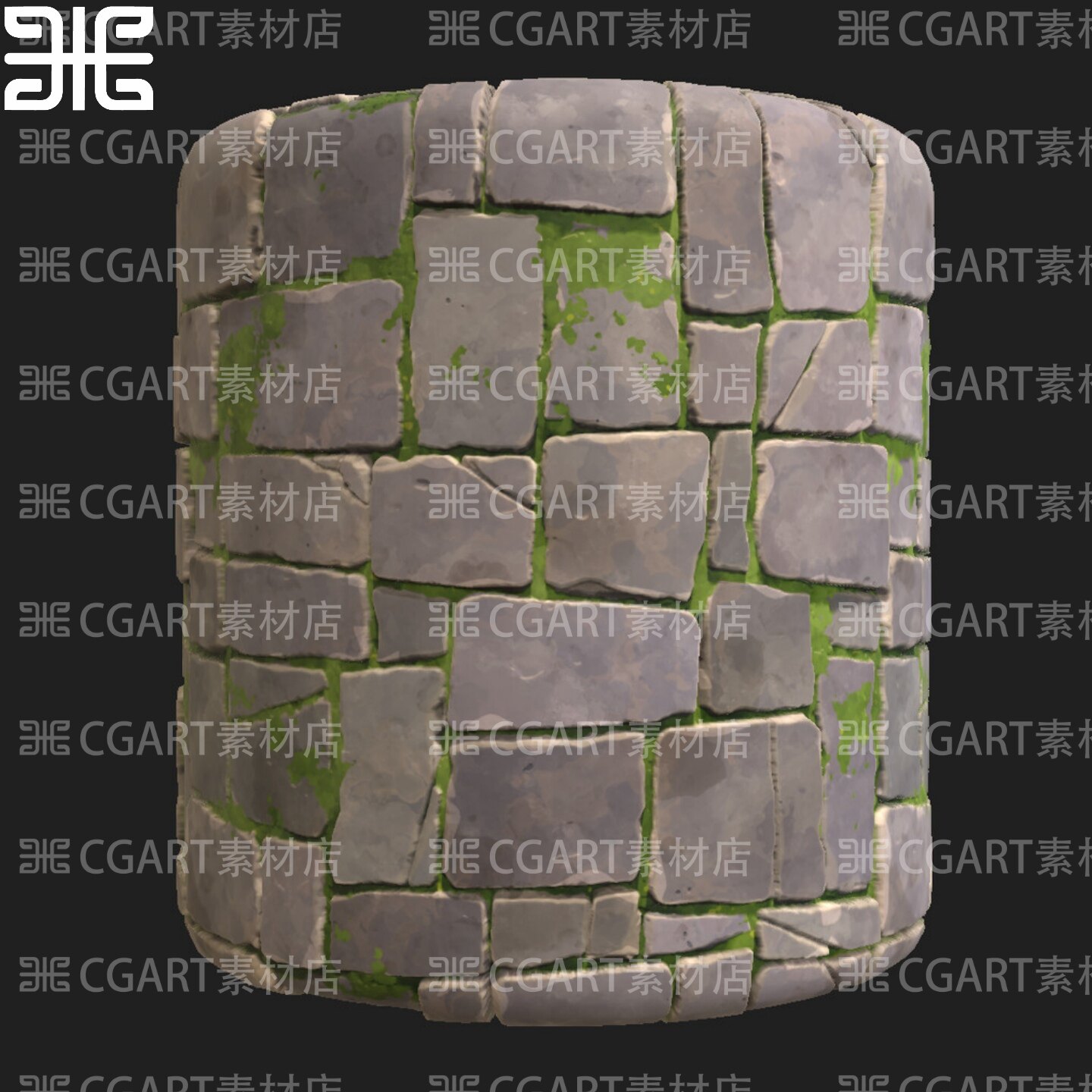 Substance Designer风格化吉卜力破损砖墙苔藓青苔纹理sd材质球pt