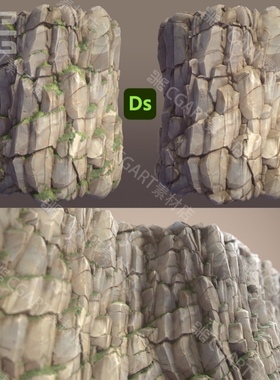 Substance Designer风格化山体山崖悬崖岩石矿材质sd苔藓材质sbs