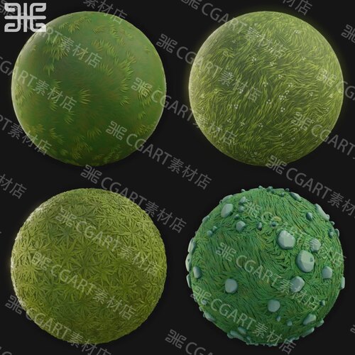 4种substance designer风格化地面草地石块纹理SD材质球SP材质球