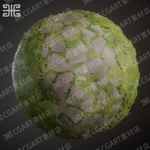 Substance Designer风格化手绘地面苔藓岩石石头道路纹理sd材质球