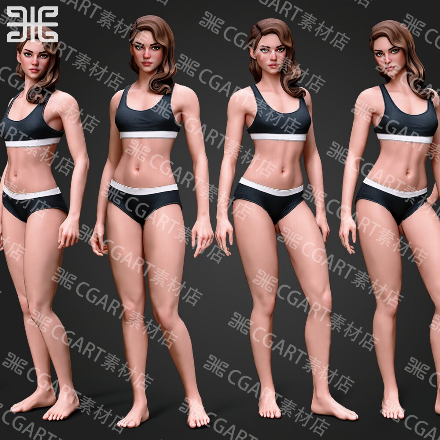 zbrush风格化女士雕刻3d模型FBX贴图欧美女性人物人体基础模型ztl