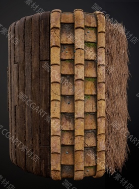 Substance Designer风格化屋顶木板材质球sd茅草瓦片木材材质sbs