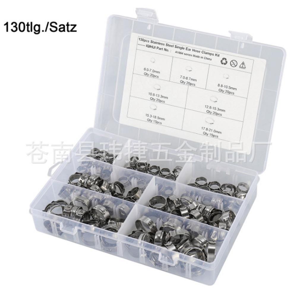 跨境130pcs 盒装304不锈钢单耳无极卡箍喉箍管卡管箍抱箍套装