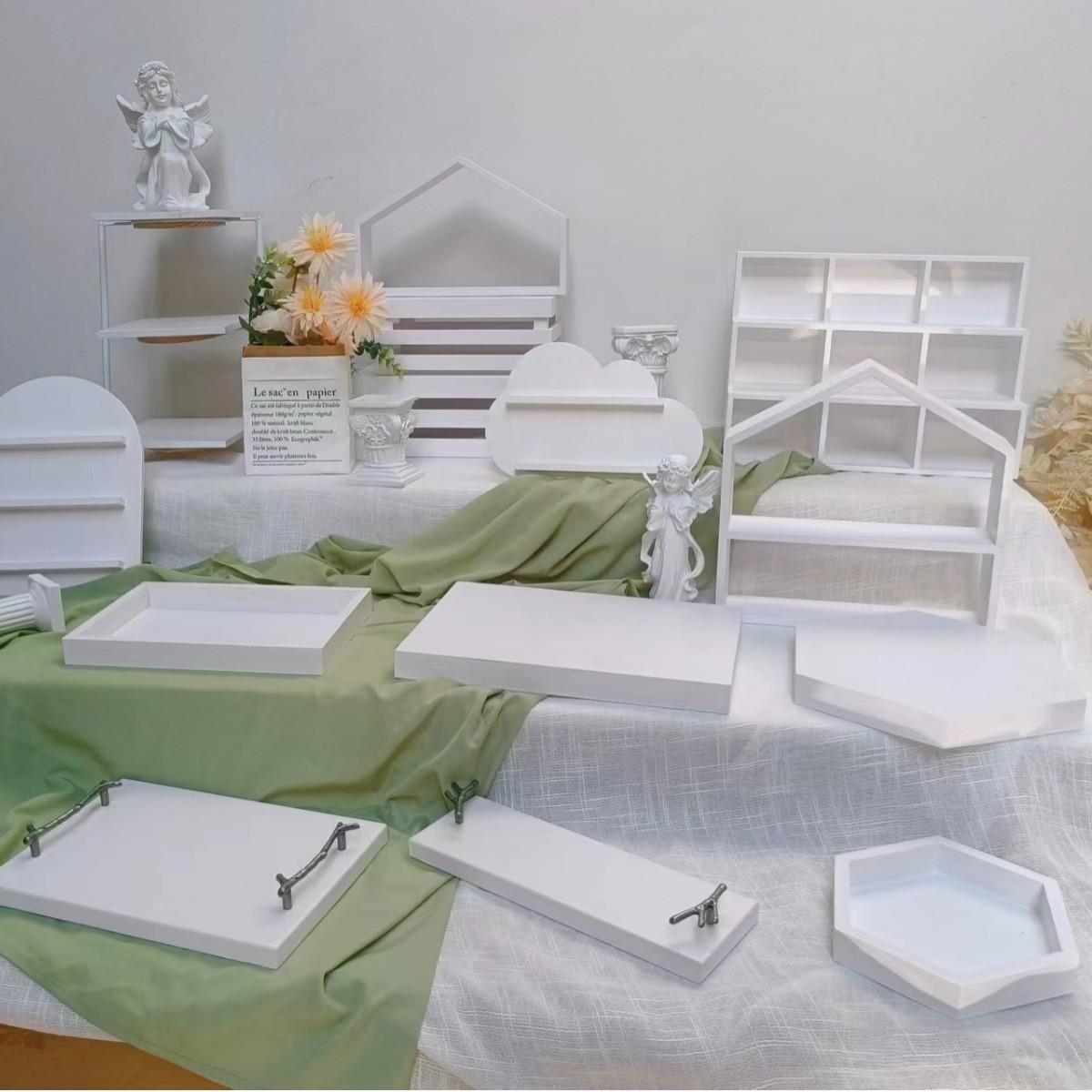 新款白色木质甜品台展示架套装户外草坪婚礼甜品架派对布置蛋糕盘