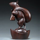 乌木纯实木雕鼠饰品三合一生肖鼠客厅家装 红木工艺品